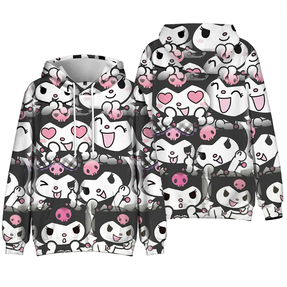 MINISO Girls Anime Cute Kuromi 3d Printed Hoodies Girl Long Sleeve Hooded Sweatshirt Women Lovely Pullover Tops Loose Clothing