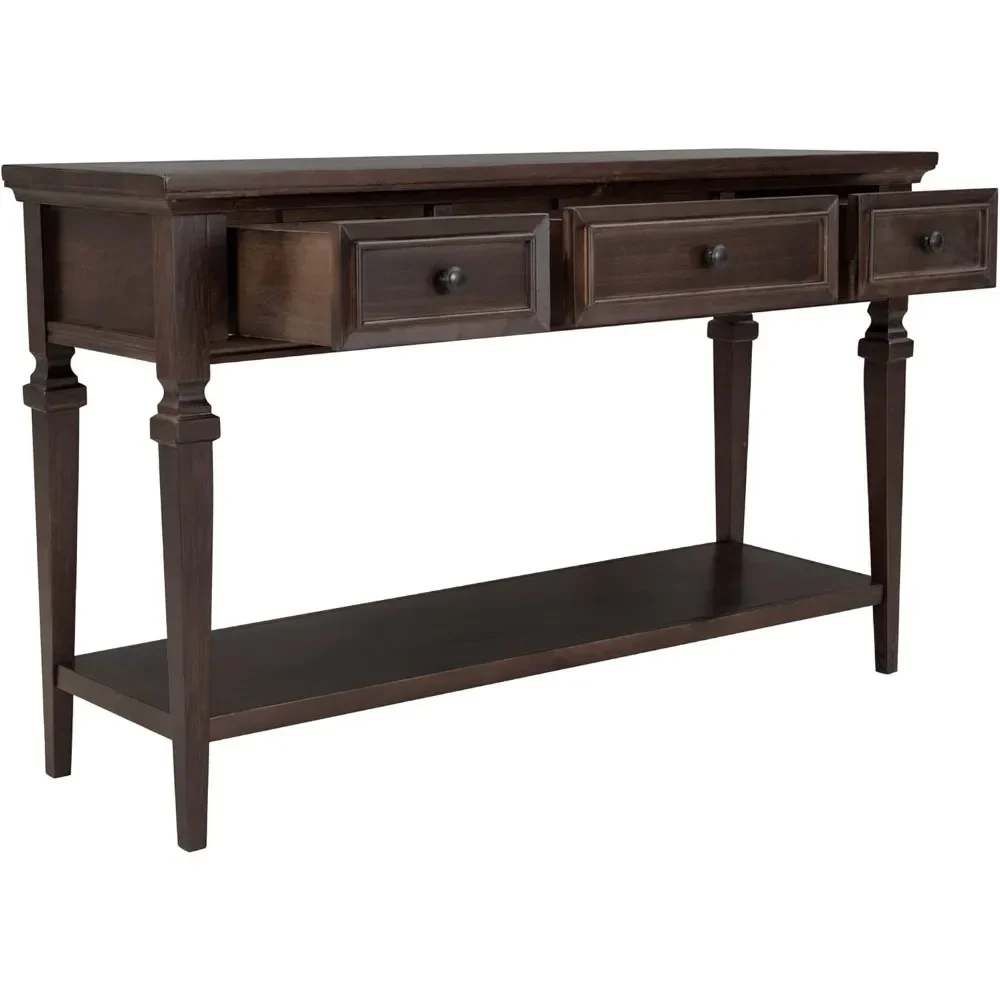 Classic 50in Long Sofa Console Table with 3 Storage Drawers and Bottom Open Shelf, 220lbs Weight Capacity (Espresso)