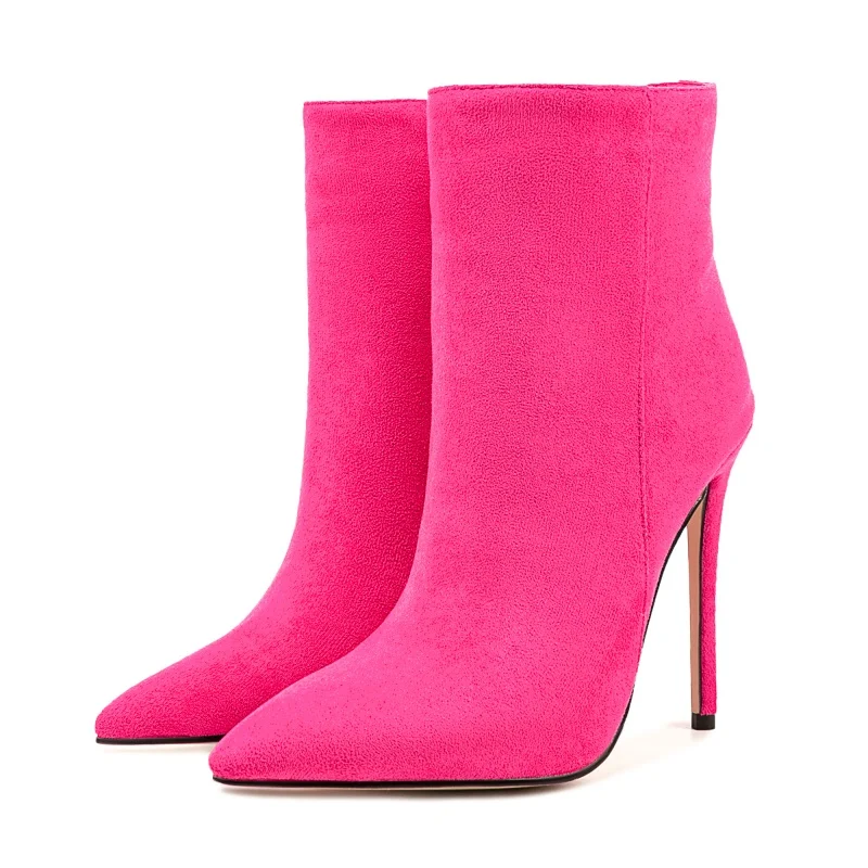 

Новые брендовые замшевые женские ботильоны с острым носком на тонком каблуке с боковой молнией, женские короткие ботинки, легкие высококачественные туфли на высоком каблуке