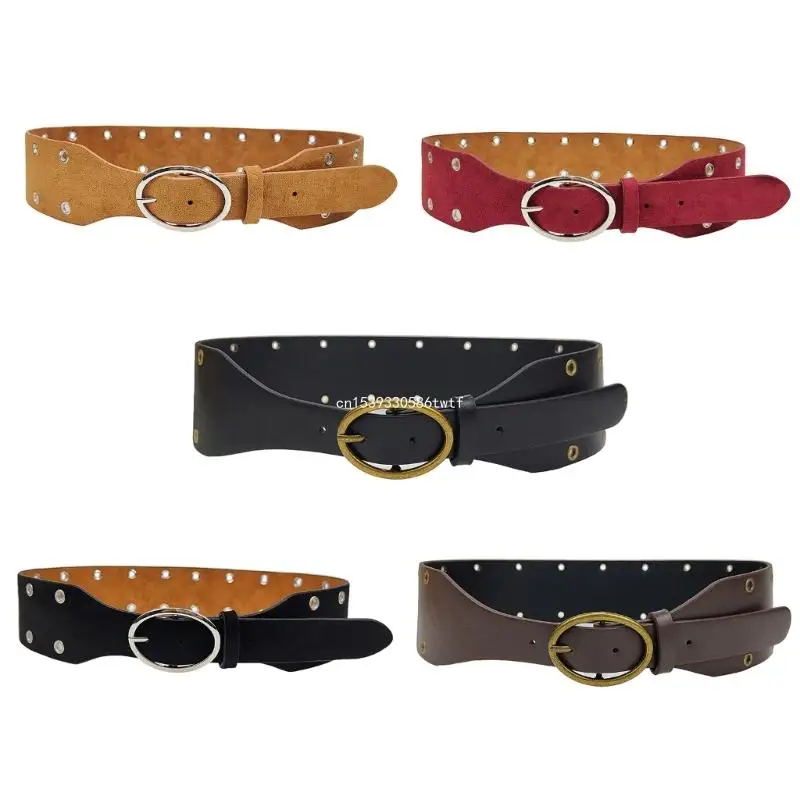 

Women Wide Belt PU Leather Metal Oval Buckle Belt for Sweater Dresses Daily Use Dropship