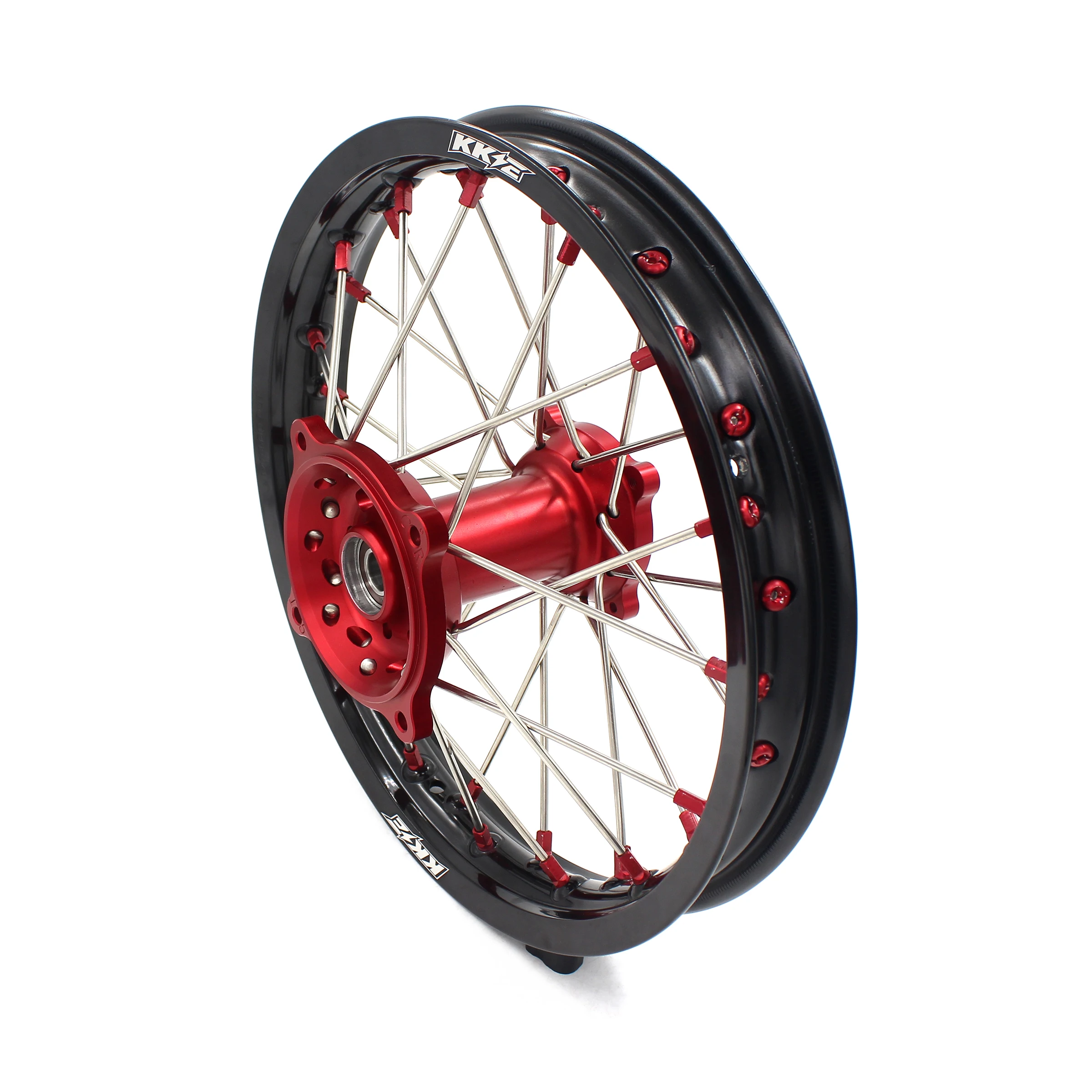 

【2025】 Motorcycle 19/16 Dirtbike Spoked Kid's Big Wheels Set Compatible With CRF150R 2007-2025 Red Hub/Nipple Black Rim
