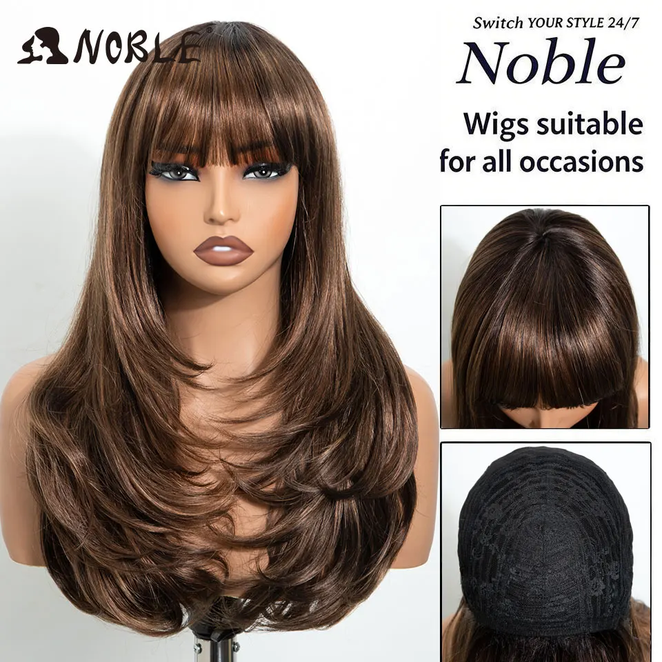NOBLE 20 Zoll Burgunderrote Gerade Bob-Perücke mit Air Bangs, Hitzebeständige Synthetik-Perücke für Frauen, für den täglichen Gebrauch, Cosplay und Partys – Detail 12