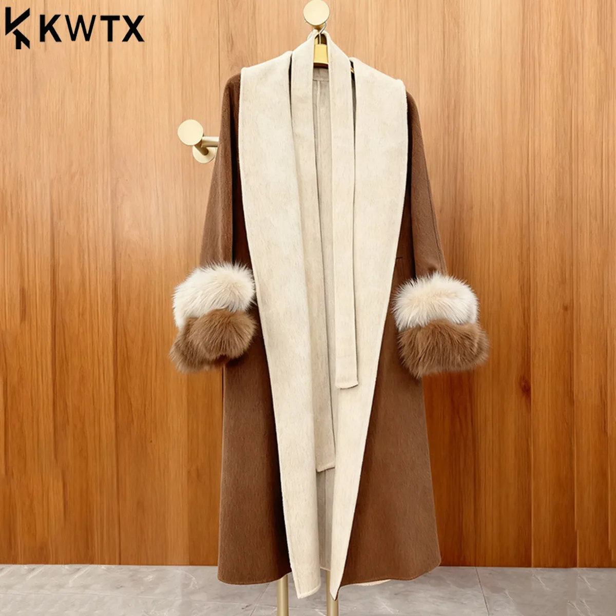 

KWTX двустороннее шерстяное пальто женское с отложным воротником на меху с длинными рукавами кардиган на шнуровке пальто 2025 осень-зима новые пальто Tide
