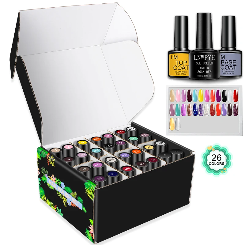 26-Color Gel Nail Polish Set with Base and Top Coat 2
