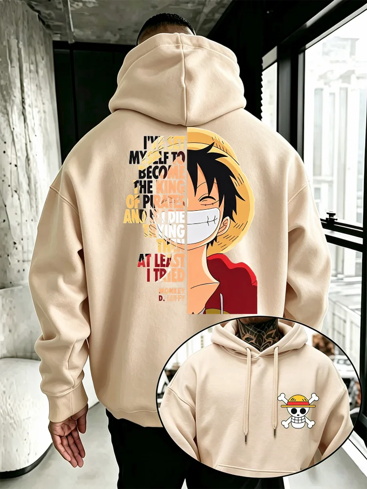 One Piece Anime Hoodie Monkey D Luffy Zitat-Print Streetwear Unisex Herren Damen Oversized Casual Sweatshirts Langarm – Detail 10
