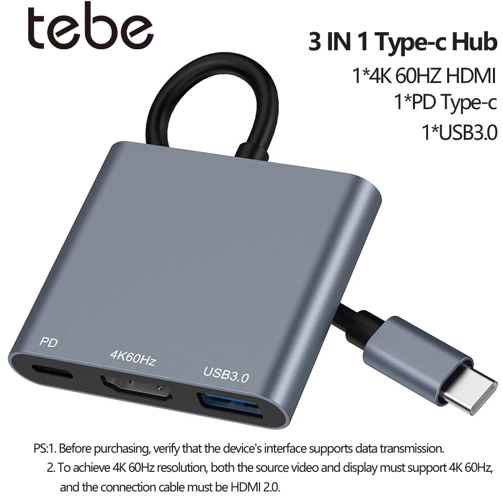 yZ[zTebe 3 IN 1 USB nuA_v^[ USB-C to 4K 60hz HDMIΉ USB 3.0 100W PD}[d MacbookAiPadADellANintendo SwitchΉ
