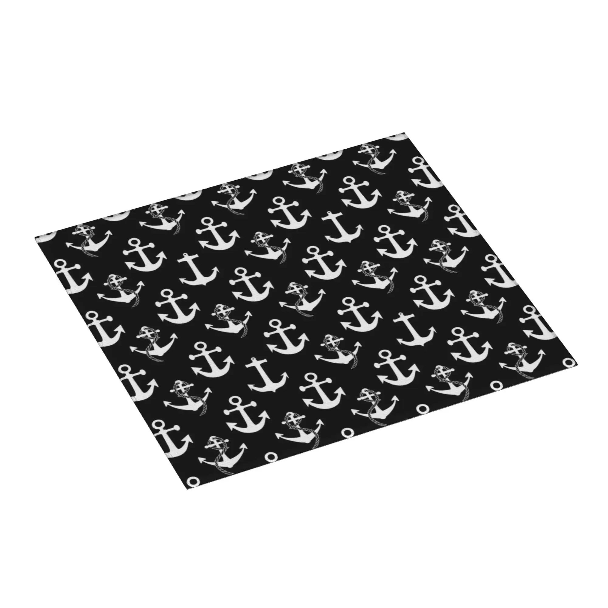 Drying Mat For Kitchen Black and White Nautical Anchor Pattern Reusable Sailing Sailor On Slip Kitchen Counter Protector Mat