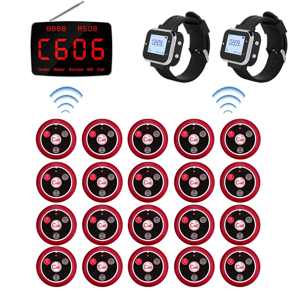 CATEL 1 Functional Display Monitor Receiver 2 Watch Receivers 20 Table Call Button Wireless Calling System for Restaurant, Hotel