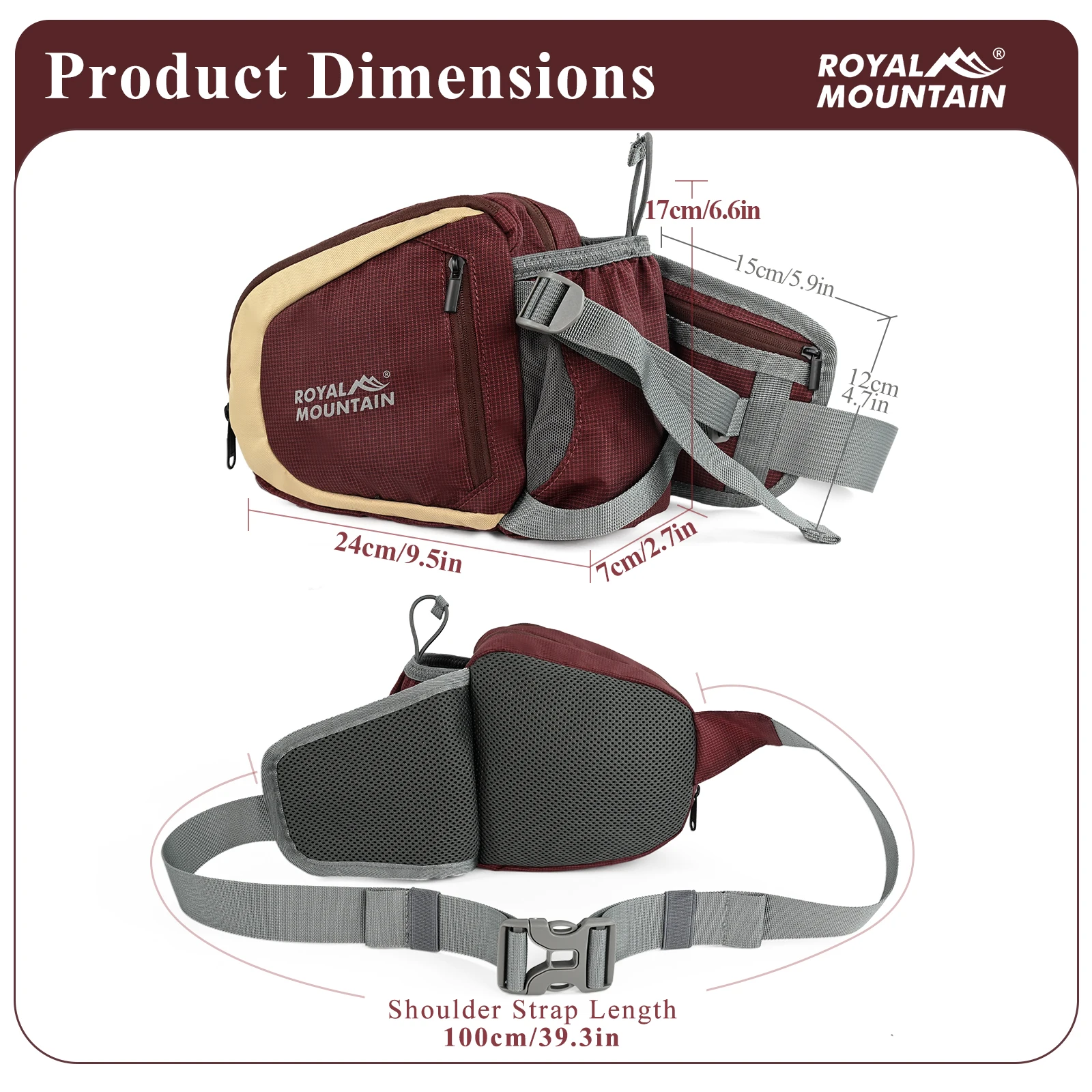ROYAL MOUNTAIN functional waist pack multi-pocket key-chain inside invisable small pocket available for sporting running hiking