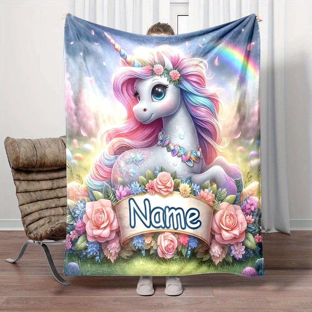 Personalized Unicorn Flannel Blanket Warm & Cozy with Custom Name Option，Sofa, Picnic | Ideal Christmas or Halloween Gift