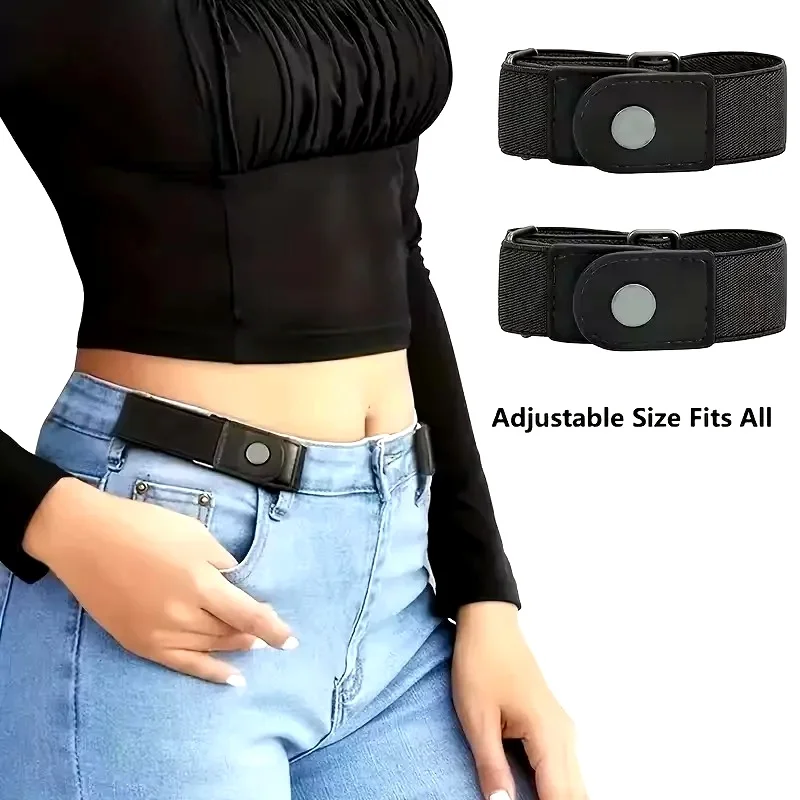 2pcs set No Buckle Elastic Belt For Women Men Unisex Stretch Belt For Pants Jeans Casual Buckle Free Adjustable Invisible Belts