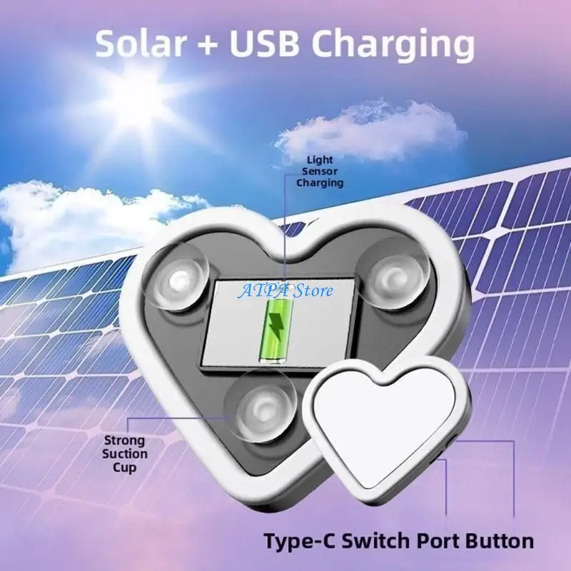 U13C Easy Installation Wireless Solar Car Dashboard Light Heart Shaped Neons And Multiple Light Option with Suction Cup