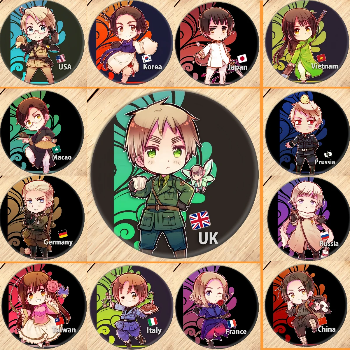 58mm Anime The Beautiful World Feliciano Vargas Ivan Braginski Cosplay COSTUME Badge Pin SPTE Tinplate Brooch Prop