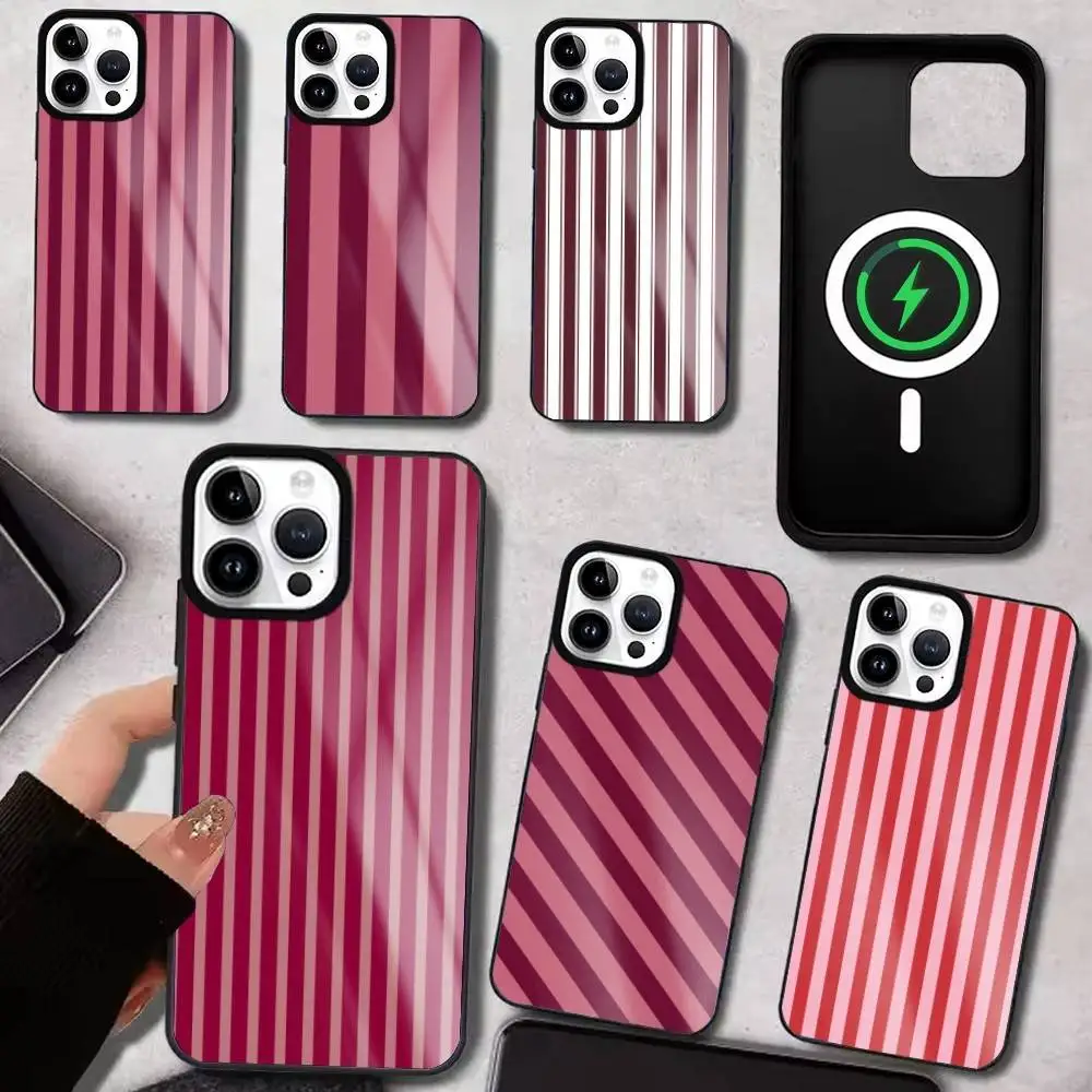 

Burgundy White Stripe pattern Phone Case For iPhone17,16,15,14,13,12,11 Plus,Pro Max For Magsafe Wireless Charging
