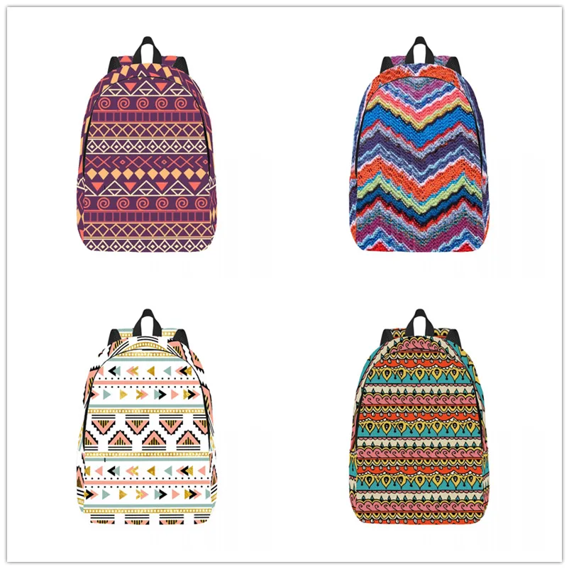 Boho Chic Zigzag Backpack Casual Lightweight Laptop Backpack Men Women Travel Bag Outdoor Canvas Daypack