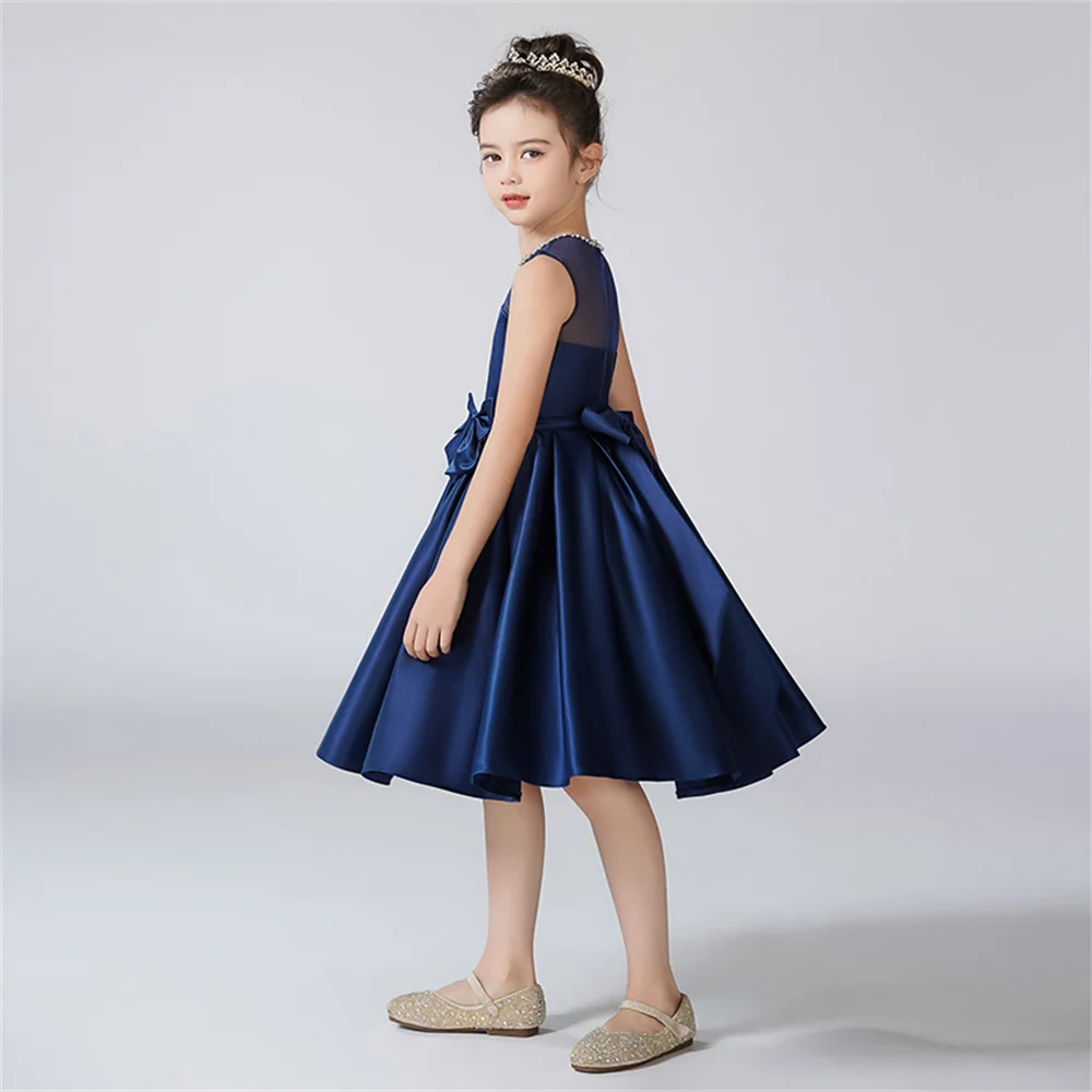 Dideyttawl Customized Satin O-Neck Dress For Girl Flower Flower Girl Dresses Sleeveless Kids Birthday Formal Princess Gowns