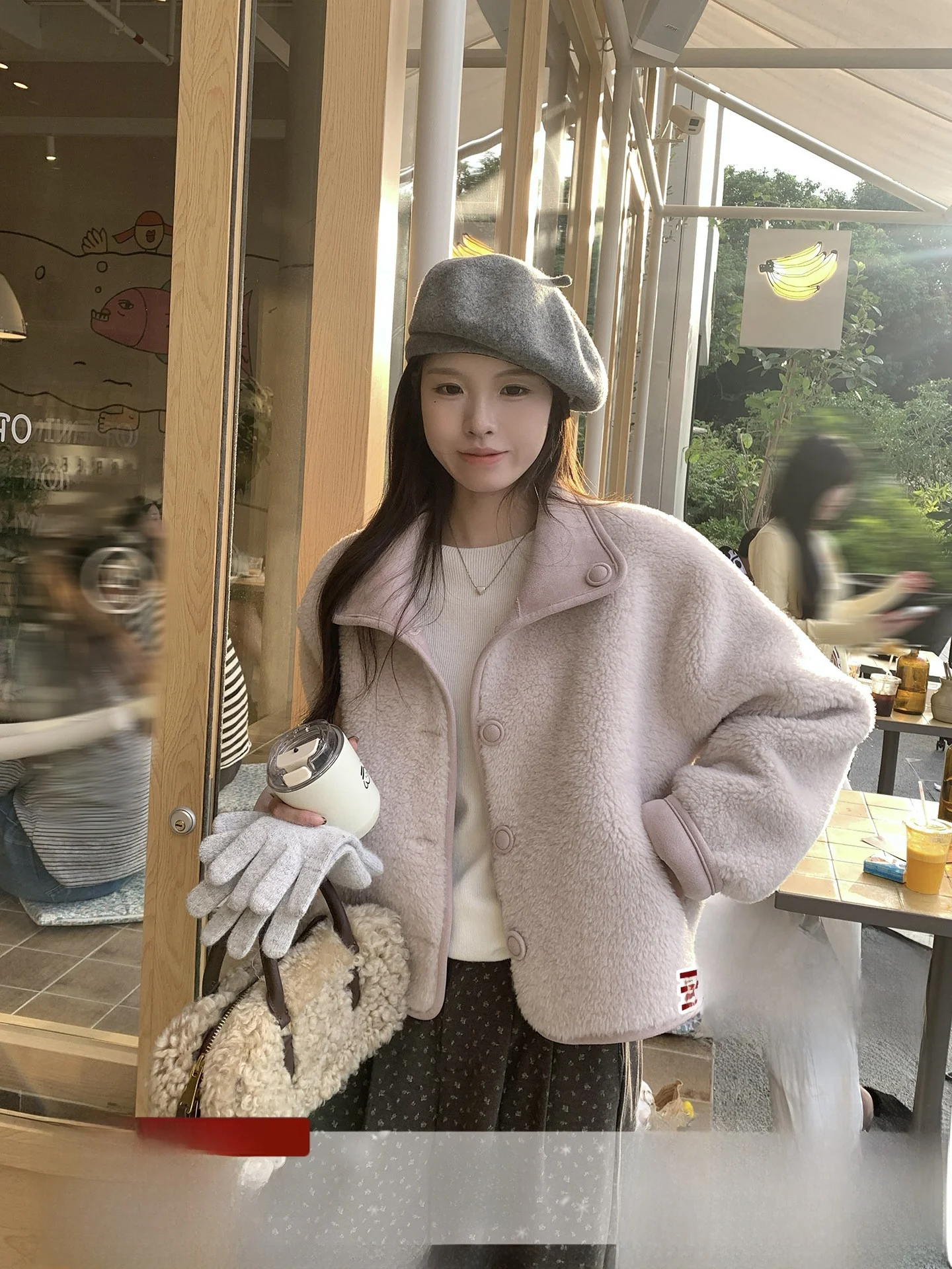 

Women's Double-Sided Wear Thiened Suede Lamb Fur Jaet Loose ort Korean Sle Warm Casual Faion Outerwear Coat