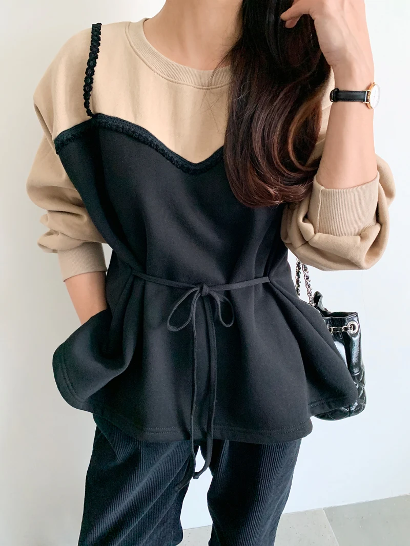 Retro Briti Outono Inverno Fce Forrado Dstring Cintura Longa Sve Suéter de Malha com Capuz para Mulheres Jovens