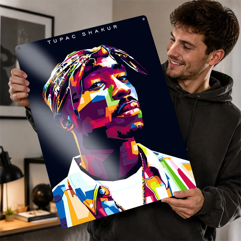 Tupac Shakur Pop Art Portrait Metal Poster Music Wall Art Personalized Vintage Tinplate Sign for Studio Bedroom Room Decoration