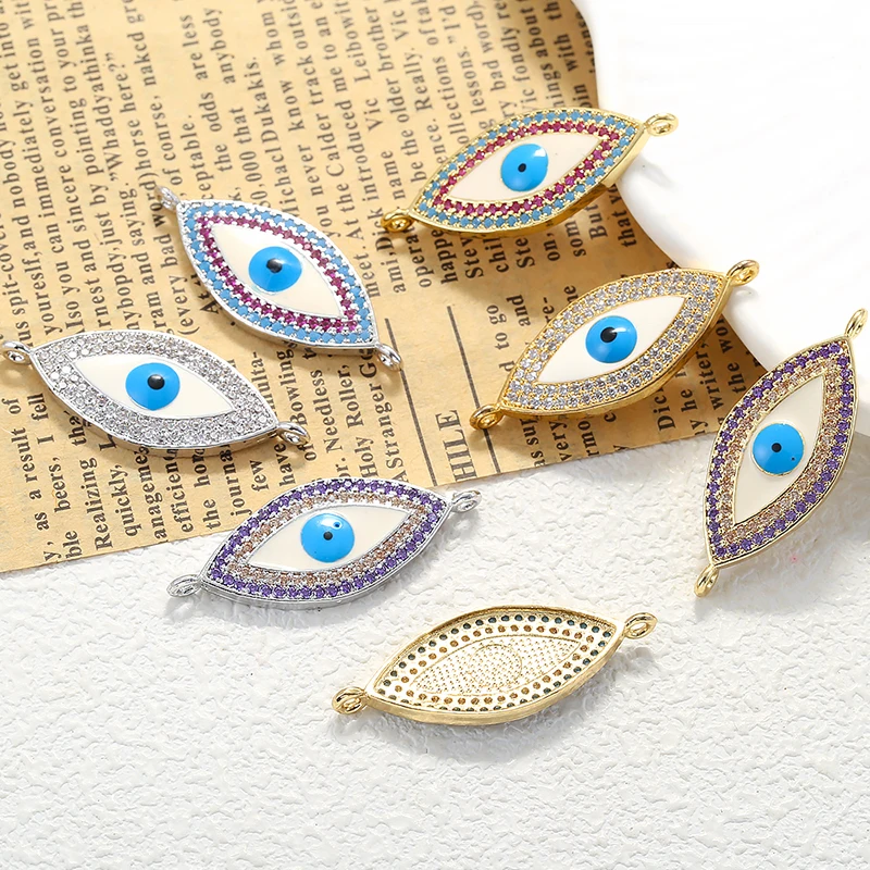 Marquise Evil Eye Connector Charms, CZ Enamel Evil Eye Double Loops Links for DIY Bracelet Necklace Jewelry Making:VS584