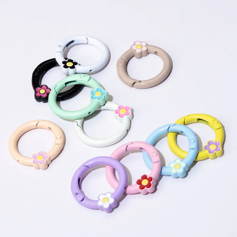 10pcs Baking Paint Pop Color Spring Buckle Round Open Ring Flower Spring Ring Key Chain DIY Accessories Alloy Connection Ring