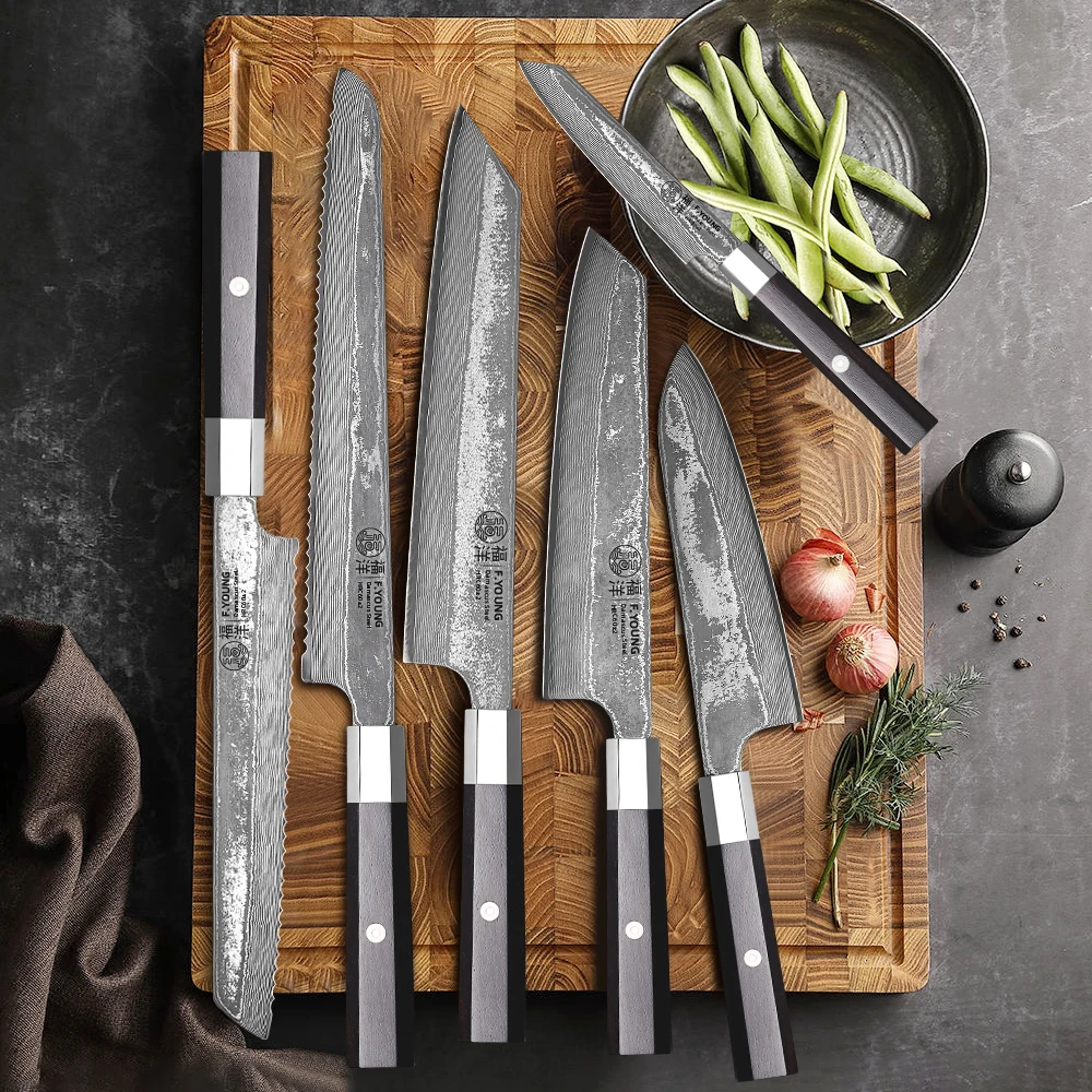 F.YOUNG Japanese Chef Knife Damascus Steel Professional Kitchen Knives Meat Slicing Paring Utility Hand Forged Cooking Utensils