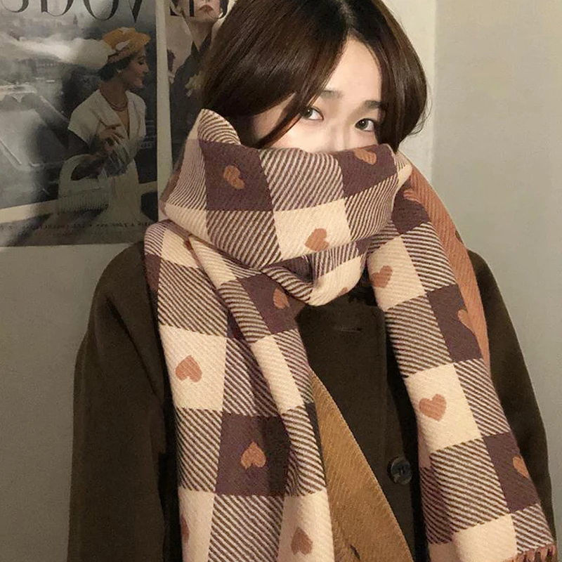 Fashion Love Scarf Women\'s Autumn And Winter New Shawl Plaid Scarf Knitted