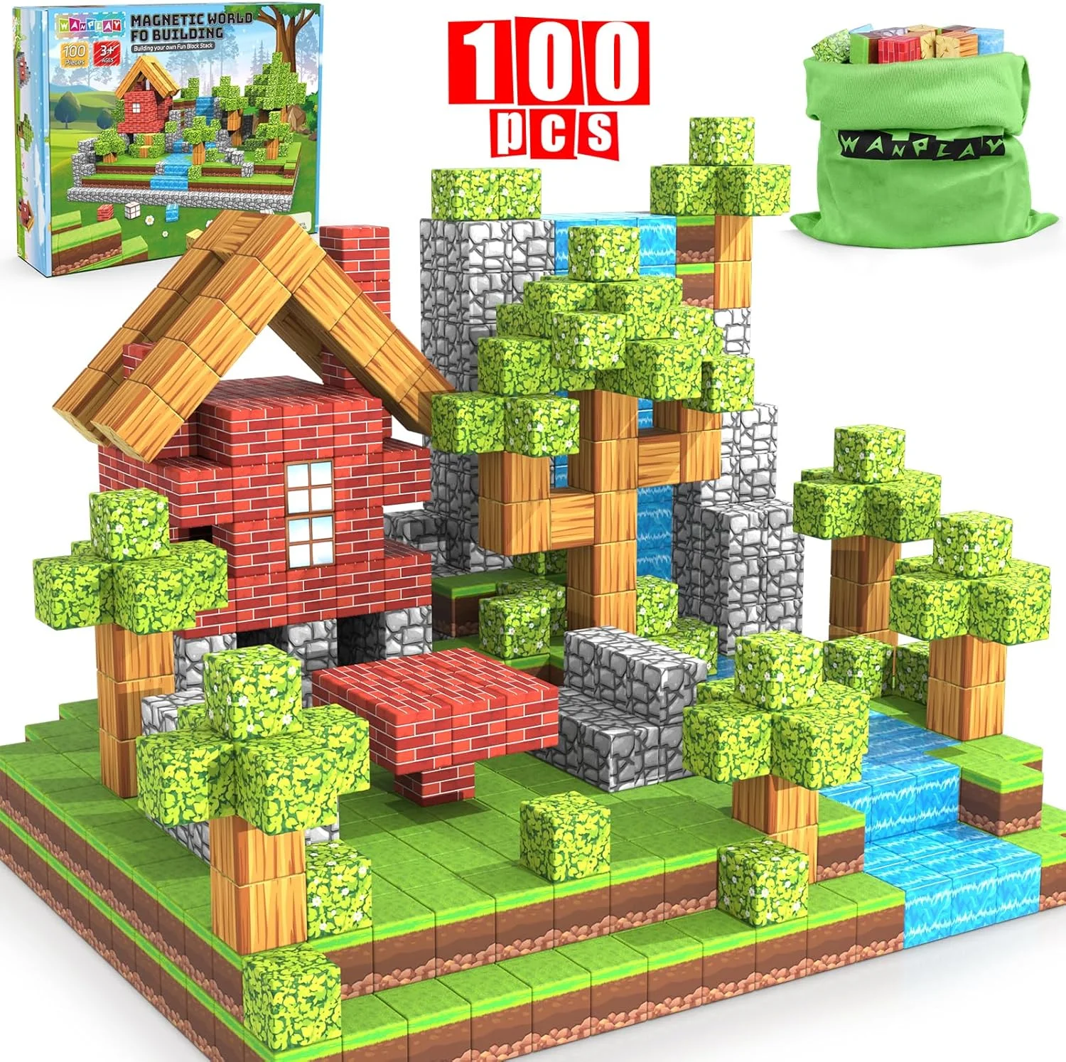 Magnetic Building Blocks Mine World Magnet Cube Set for Boy Girl Kid Age 3+ DIY Model Children Stem Minecraft STEM Sensory Toy