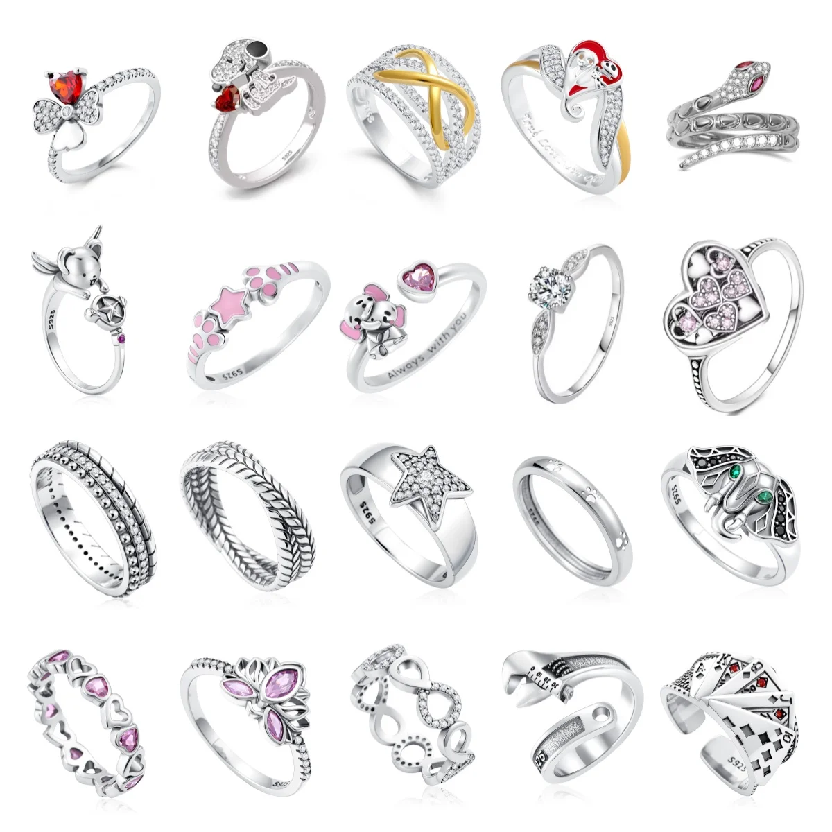 جديد ريترو 925 الفضة الحيوان الكلب ، وجع ، الفيل ، بوكر الزركون الدائري ، تناسب حفلات الزفاف النسائية ، أعياد الميلاد ، هدايا مجوهرات الأزياء #1