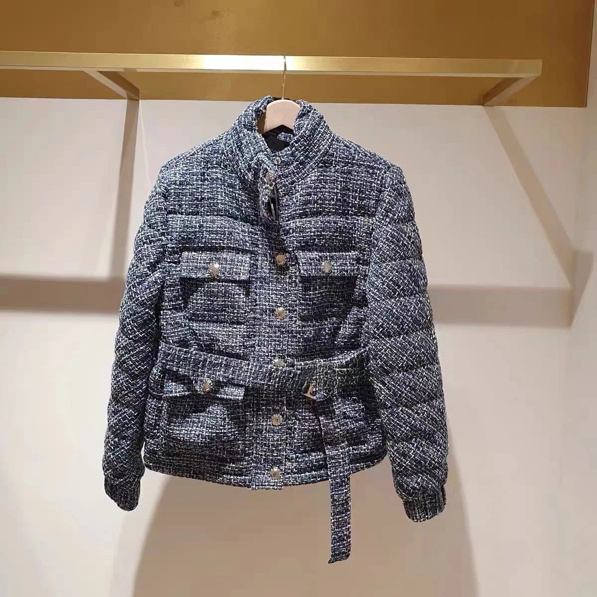 

Thickened Sea Pine Blue Ma Tweed Cotton Jacket Autumn Winter High Level Knitted Short Style Women's Fashion Outerwear