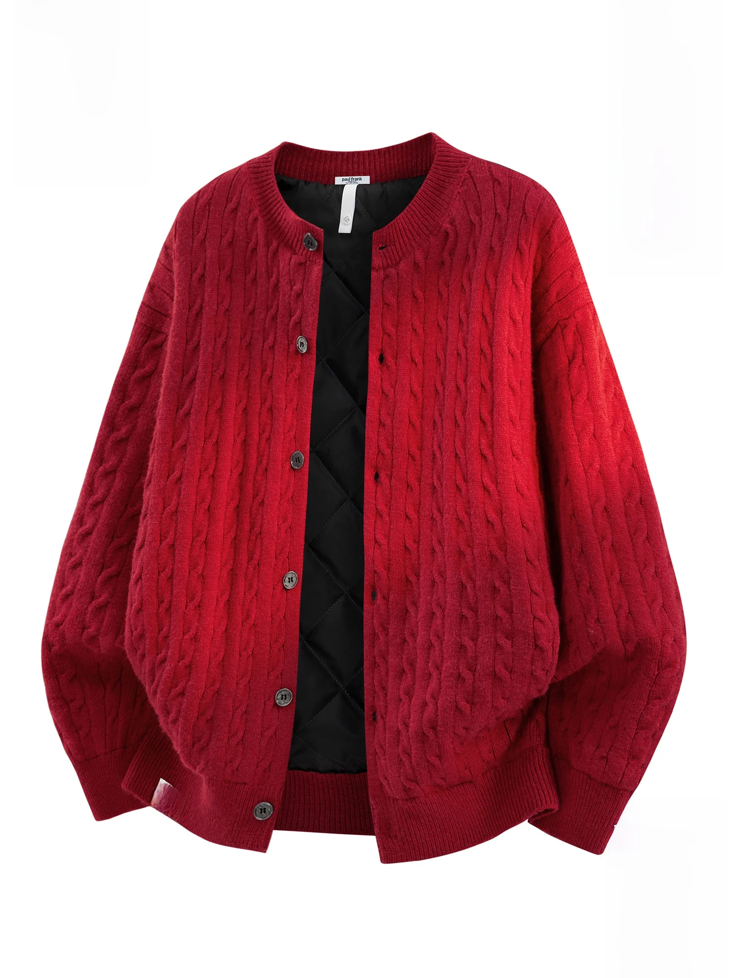 

PaulFrank New Year Red round Ne Cotton Knitted Sweater Men's Autumn Winter Warm Twist Knit Open Cardigan Casual Sle