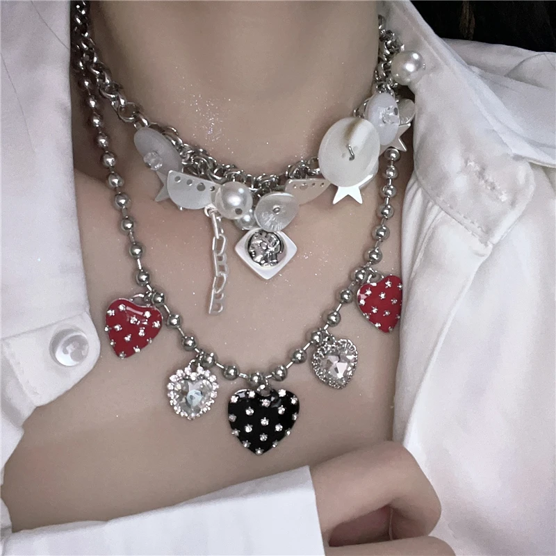 

Punk Black and Red Peach Heart Diamond Stainless Steel Necklace Daily Wear Birthday Party Gift for Men and Women 2023