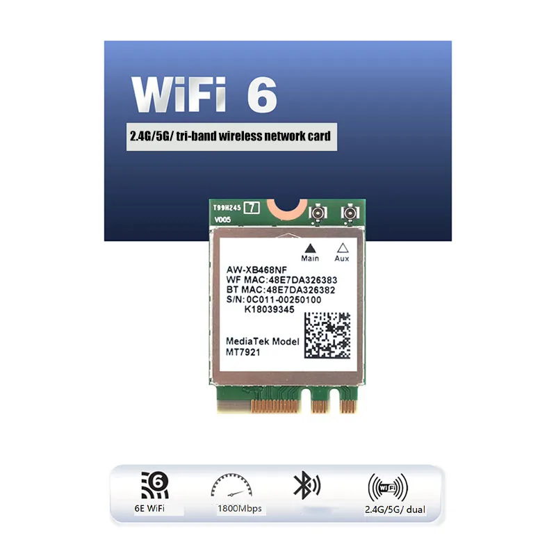 Tarjeta de red Gigabit MT7921, WIFI6, 2,4G, 5G, con antena integrada, para ordenador de escritorio y portátil, inalámbrica