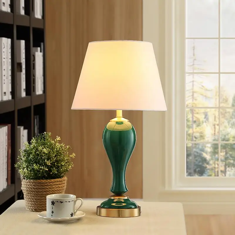 American Style Blue Ceramic Bedroom Desk Lamp Living Room Home Decoration Bedside Table Lighting European Style LED Table Lamp image 3