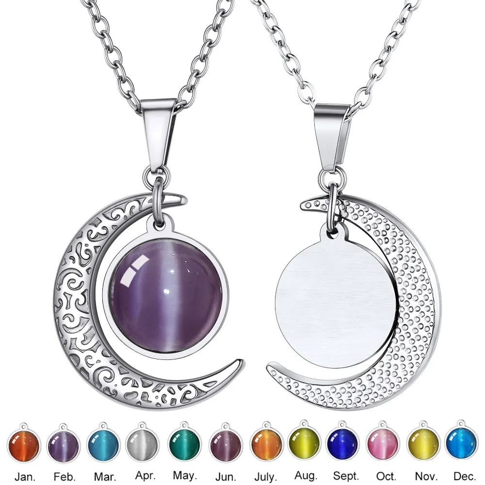 

U7 Celtic Knot Cresent Moon Round Cat Eye Stone Pendant Necklaces For Woman Gemstone Birthstones Birthday Jewelry Gift For Her