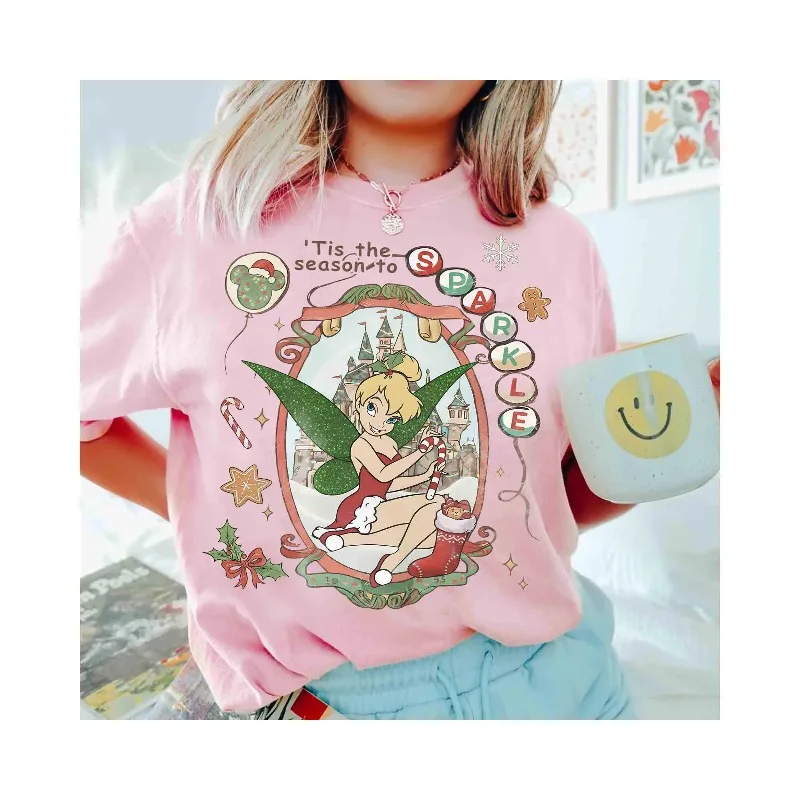 Vintage Tinker Bell Christmas Shine Shine Shirt, Disney Peter Pan Christmas T-shirt  Unisex cotton streetwear harajuku tops