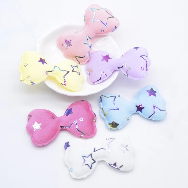24Pcs 58*32mm Short Plush Bronzing Pattern Bow Appliques for Clothes Hat Sewing Patches DIY Baby Headwear Hair Clips Accessories