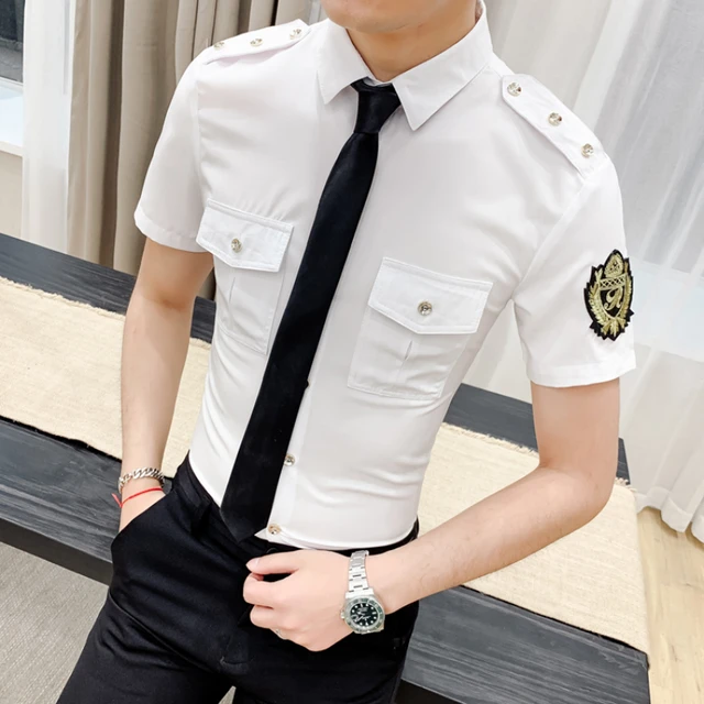 Korean Style Men White Shirt with Tie Uniform Short Sleeve Clothing for Work Army Combat Military Uniform AliExpress
