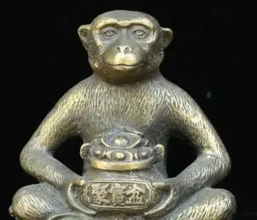 China Feng shui Bronze Wealth Yuan bao treasure bowl Zodiac Year Monkey Statue