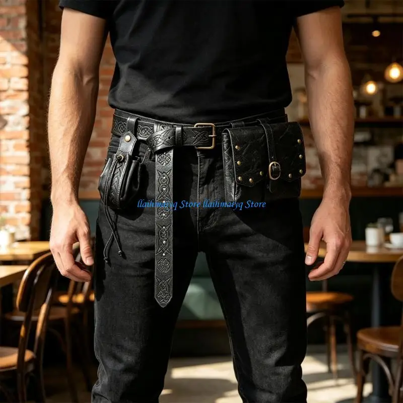573B Fantasy Role Play Belt Carry Set Adjustable Embossed Waist Gear for Fair Styling and Stage Costume Wear Use Looks