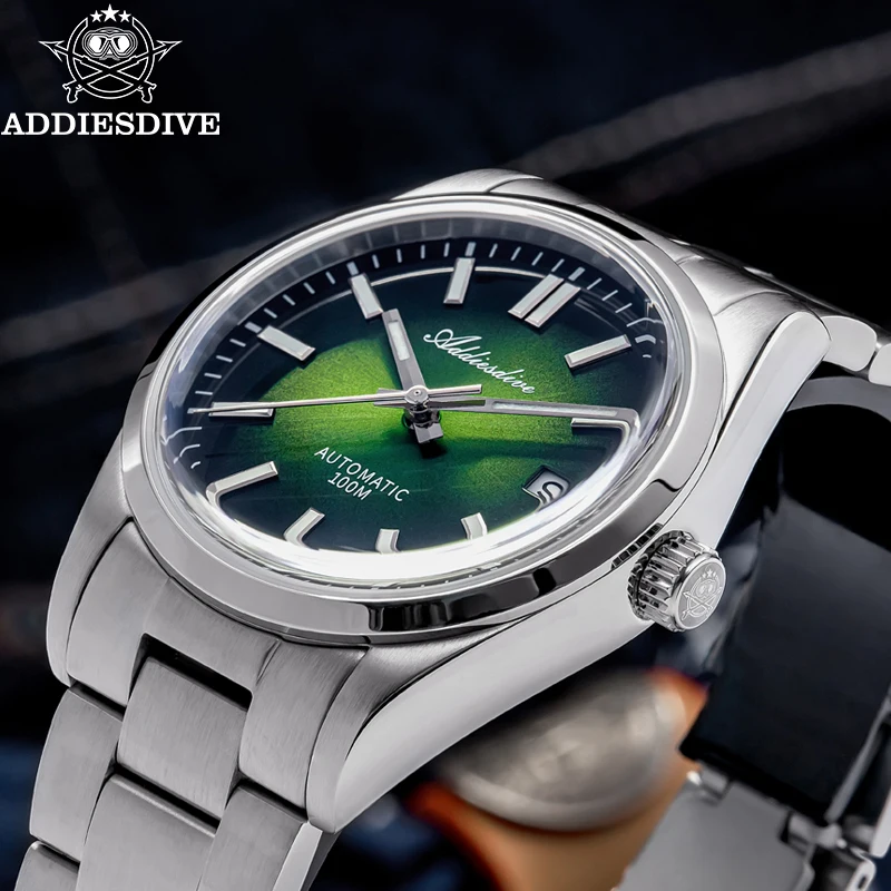 ADDIESDIVE Automatic Mechanical Watch AD2071 Sappire Glass BGW9 Blue Luminous Sunburst Dial 100m Waterproof Leisure Men Watch