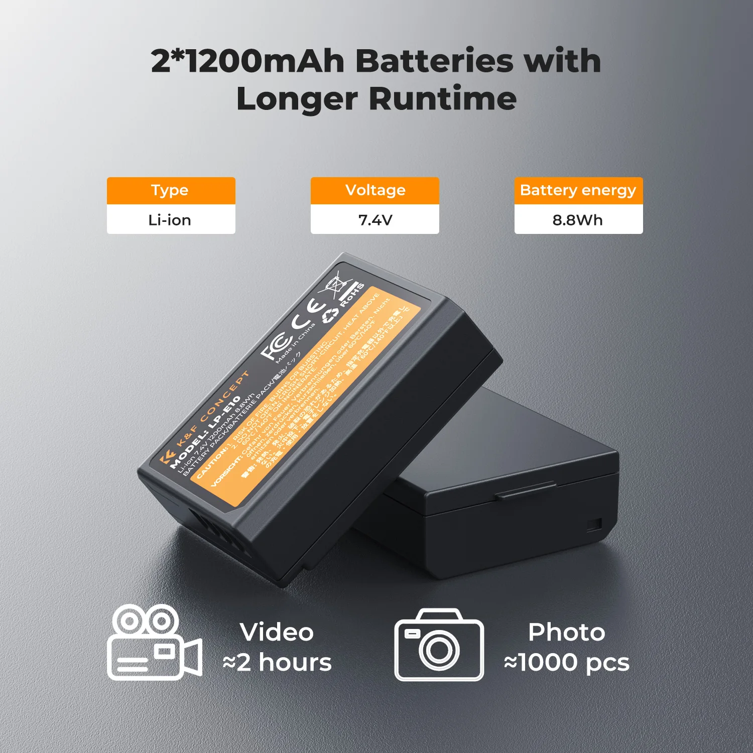 Conjunto de bateria e carregador K&F Concept LP-E10 com carregador de slot duplo para Canon EOS 1100D 1300D 1500D 1200D X50 Bateria de vídeo para câmera