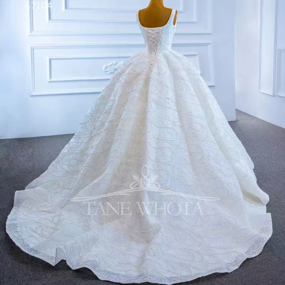 Customized Ball Gown Sequined Bridal Dress With Lace-Up Back And Square Collar For Wedding
