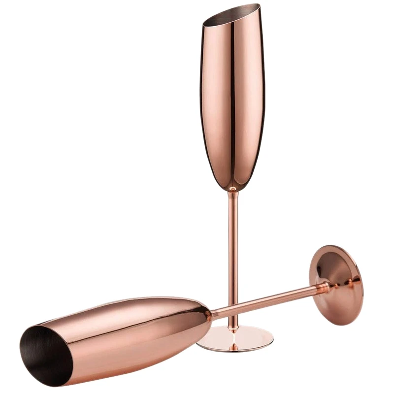 Set Of 2 Stainless Steel Champagne Wine Flutes Glasses Rose Gold Unbreakable Shatterproof