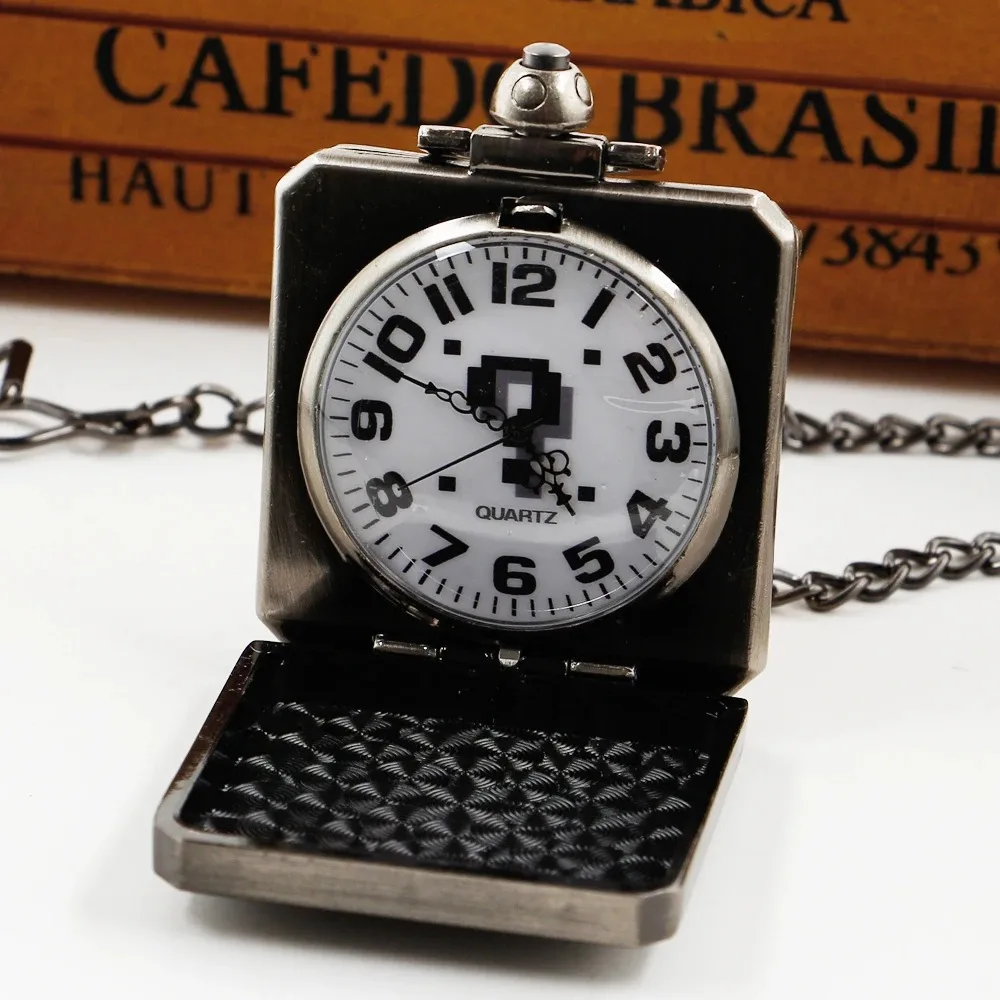 شخصية الإبداعية علامة استفهام تصميم ساعة الجيب مربع Steampunk خمر قلادة ساعة هدايا للطلاب فوب الساعات