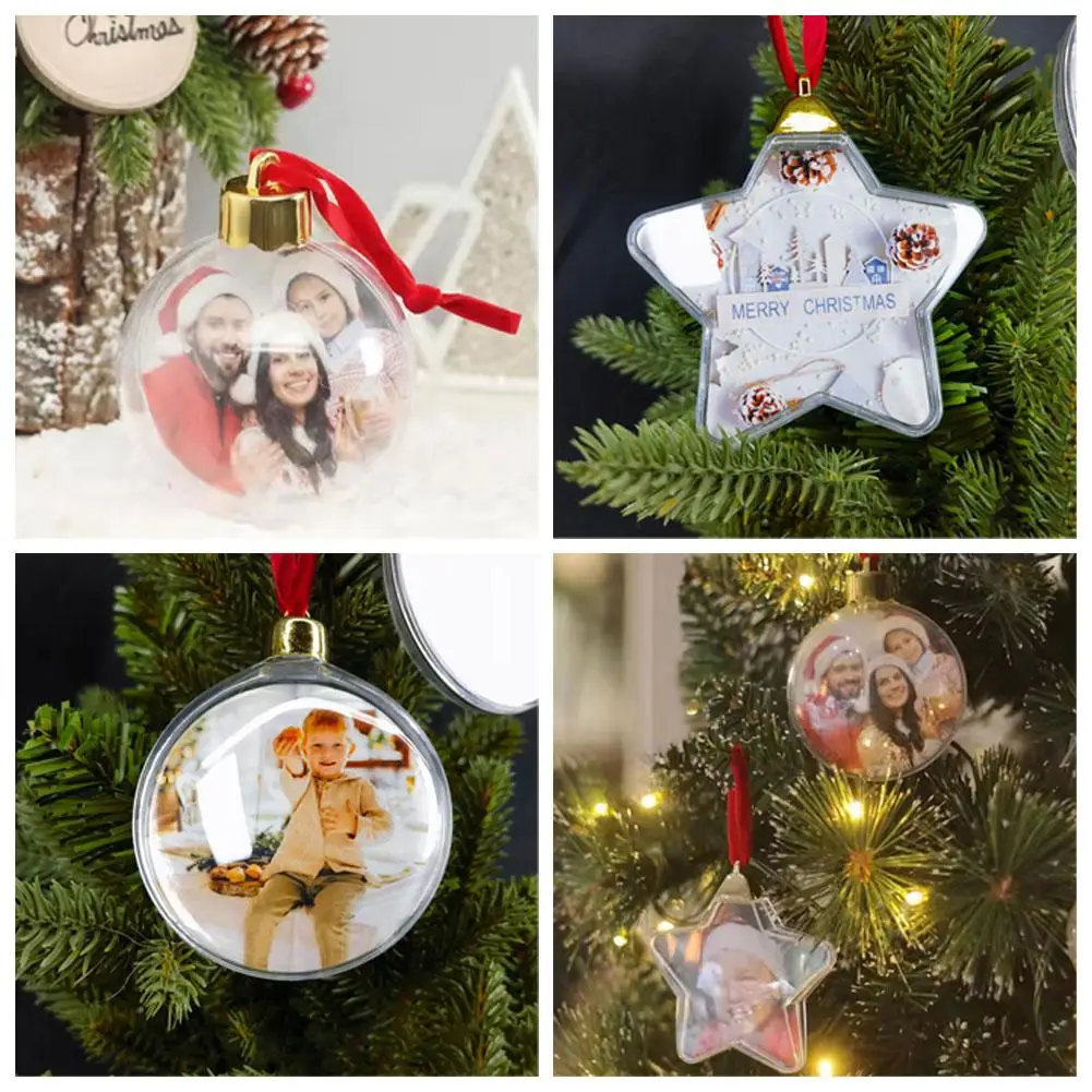 

Transparent Christmas Ball Round Five-star Photo Frame Hanging Xmas Ornaments Holder Pendant Ball Picture Tree Christmas Tr U8N3