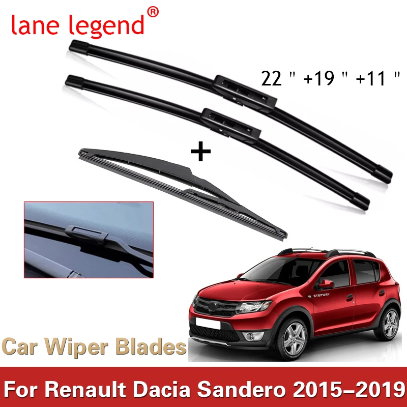 Car Wiper Front Rear Wiper Blades For Dacia Renault Sandero MK 2 2015-2019 Windshield Windscreen Window Rain Brushes 22\