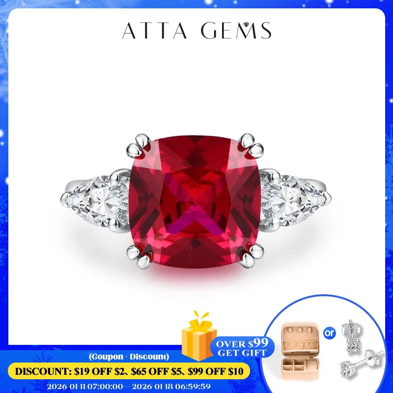 

ATTAGEMS 2024 кольцо с красным Рубином из серебра 925 пробы с огранкой подушки 10*10 мм для женщин с сертификатом помолвки обещания Свадебные украшения