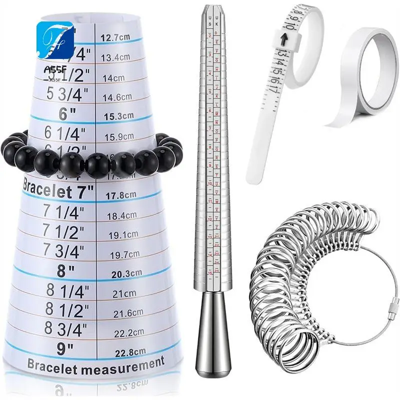 A55F-5Pack Ring Sizer Measuring Tool Kit, US Ring Size 0-13, Adjustable Bracelet Mandrel 5-9