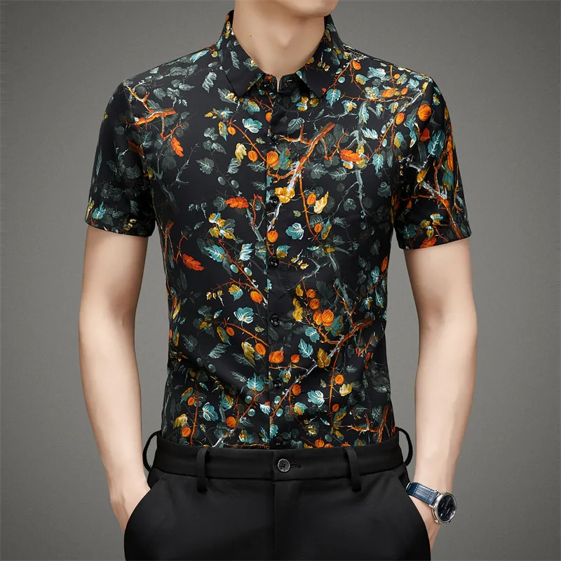 Vintage Casual Floral Print Shirts For Men Short Sleeve Easy Care Summer Quality Soft Comfortable Oversize 4XL Camisas De Hombre